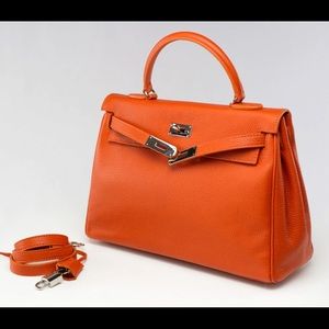 Orange Italian Leather Handbag 13” Silver Hardware